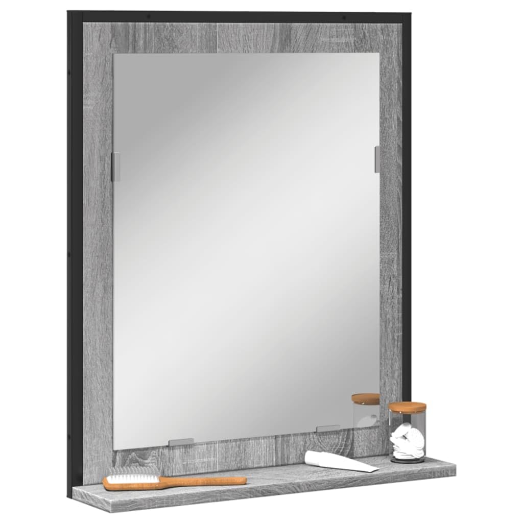 Lustro ścienne z półką Sonoma szare 50 x 12 x 60 cm, lustro łazienkowe, materiał drewnopochodny, montaż ścienny, do łazienki, korytarza,