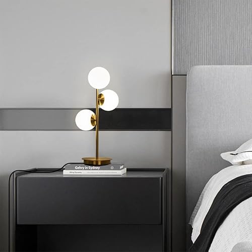 Miniatura 6 de Lámpara de mesa de cristal con 3 luces, moderna lámpara de escritorio de cristal transparente, enchufable, lámpara de lectura de metal dorado de