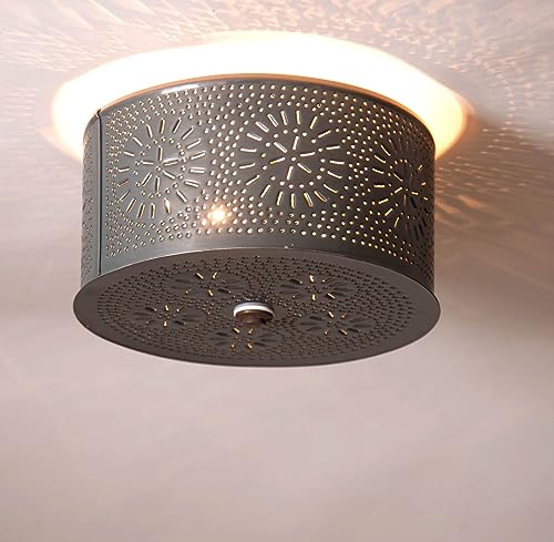 Irvins-Tinware-367CT-2-Light-Flush-Mount-Round-Ceiling-Light-with-Chisel-in-Country-Tin-Primitive-Country-Tin-Lighting Irvins Tinware 367CT 2 Light Flush Mount Round Ceiling Light with Chisel in Country Tin Primitive Country Tin Lighting