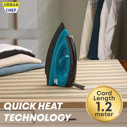 Image of Urban Chef Ease Pro Iron Press |1 Year Warranty|1000 Watt, Iron Box, Press Iron, Electric Iron,Dry Iron,Iron for Clothes, Press, Light Weight, Non-Stick Coated Heavy Sole Plate-Turquoise & Black