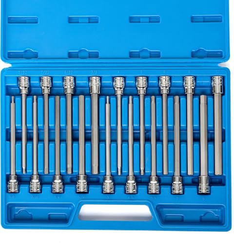 Image of NEIKO 10079A Extra Long Allen Hex Bit Socket Set, 18 Piece SAE and Metric Allen Socket Set, 3 /8 Drive, 1 /8 inch - 3 /8 Inch & 3mm - 10mm, 6 inch, AllenHead Hex Key SocketSet (Pack of 8)