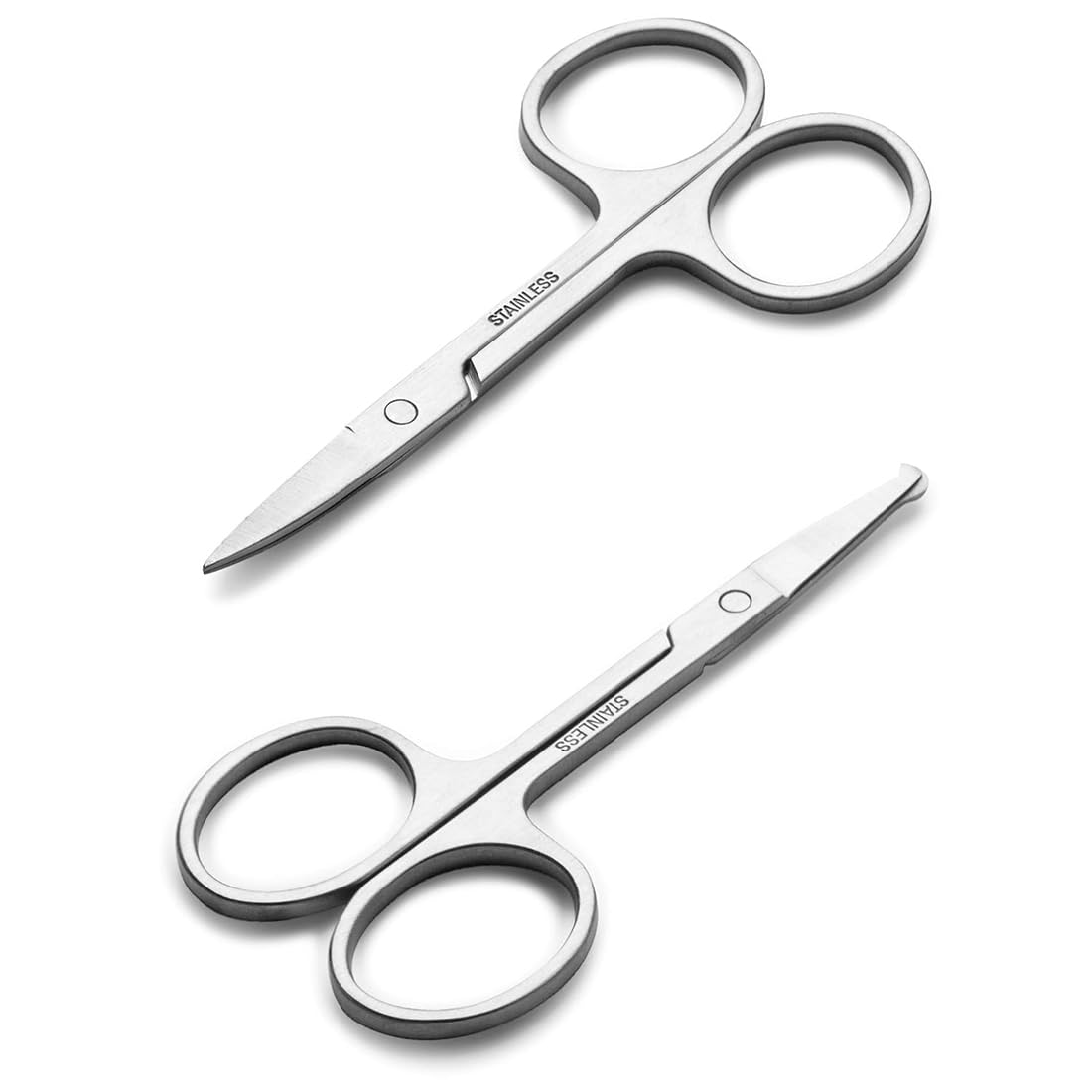 ZKGYUS 2 PCS Tijeras Profesionales Para Uñas, Curvas, Acero Inoxidable, Pulidas, Tijeras de Seguridad, Tijeras uñas pies, Adecuadas Para Recortar Cejas, Barbas, Uñas de Manos y Pies