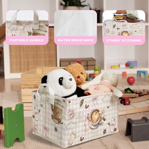 Image of A Baby Is Brewing Baby Shower Decorations,Pink Coffee Storage Baskets,Coffee Nursery Decor,Large Square Canvas Laundry Hamper With A Waterproof PE Coating, Foldable Kids Toy Clothes Bins for Bedroom
