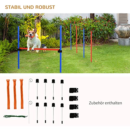 PawHut Agility-Übungs-Set Slalom-Hürden-Sprungring 3 in 1 Hundesport Trainingsplatz PE Blau+Rot