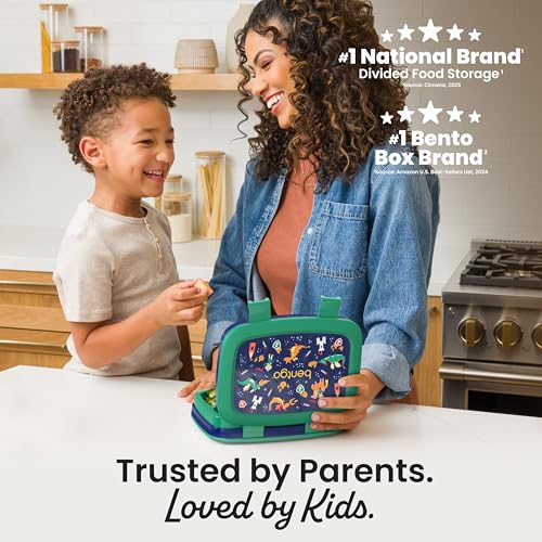 Image of Bentgo Kids Prints Leak-Proof, 5-Compartment Bento-Style Kids Lunch Box - Ideal Portion Sizes for Ages 3-7, Durable, Drop-Proof, Dishwasher Safe, PFAS- & BPA-Free Materials (NEW Dragons & Knights)