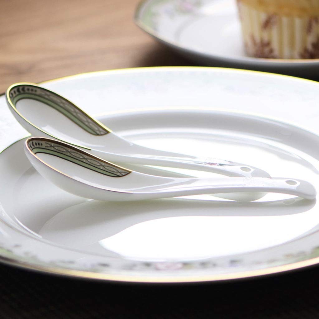 Lot de 10 cuillères en céramique, petites cuillères ménagères, cuillères à riz, en porcelaine d'os et en céramique, cuillères de 14 cm de long pour manger