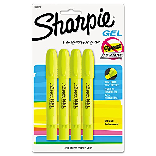 Sharpie Gel Highlighter, Bullet Tip,Yellow, 4/Pk
