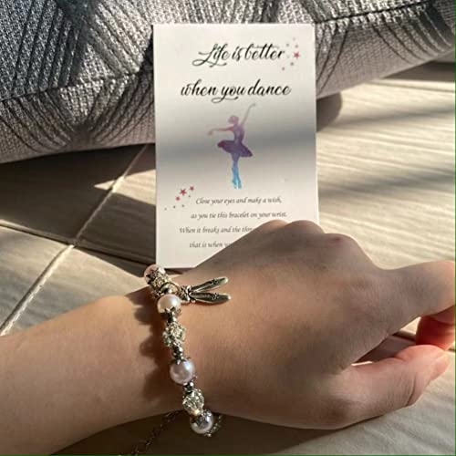 Lemua Dance Bracelet Pearl and Rhinestone Bracelet with Ballet Shoe Charm Dance Gifts for Granddaughter Daughter Niece3