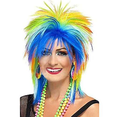 Perruques De Mulet Pour Femmes, 80S Cheveux Longs Raides Perruques Unisexe 70S Disco Punk Rock Couleur Mulet Perruques Pour Halloween Cosplay Mascarade Cover