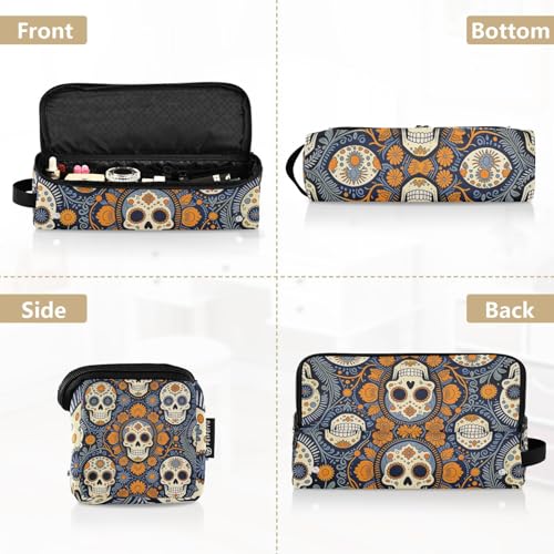 Bolsa de viaje para herramientas de cabello con alfombrilla para plancha, estuche portátil para plancha y accesorios para el cuidado del cabello, diseño de calaveras de azúcar naranja Día de los Muertos miniatura 5