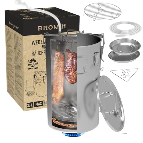 BROWIN® Räucherofen im Topf 330150 | 35 Liter | Räucherkammer für Gasherde 50 cm hoch | 8kg Heimräucherofen Set mit Thermometer BROWIN® Räucherofen im Topf 330150 | 35 Liter | Räucherkammer für Gasherde 50 cm hoch | 8kg Heimräucherofen Set mit Thermometer