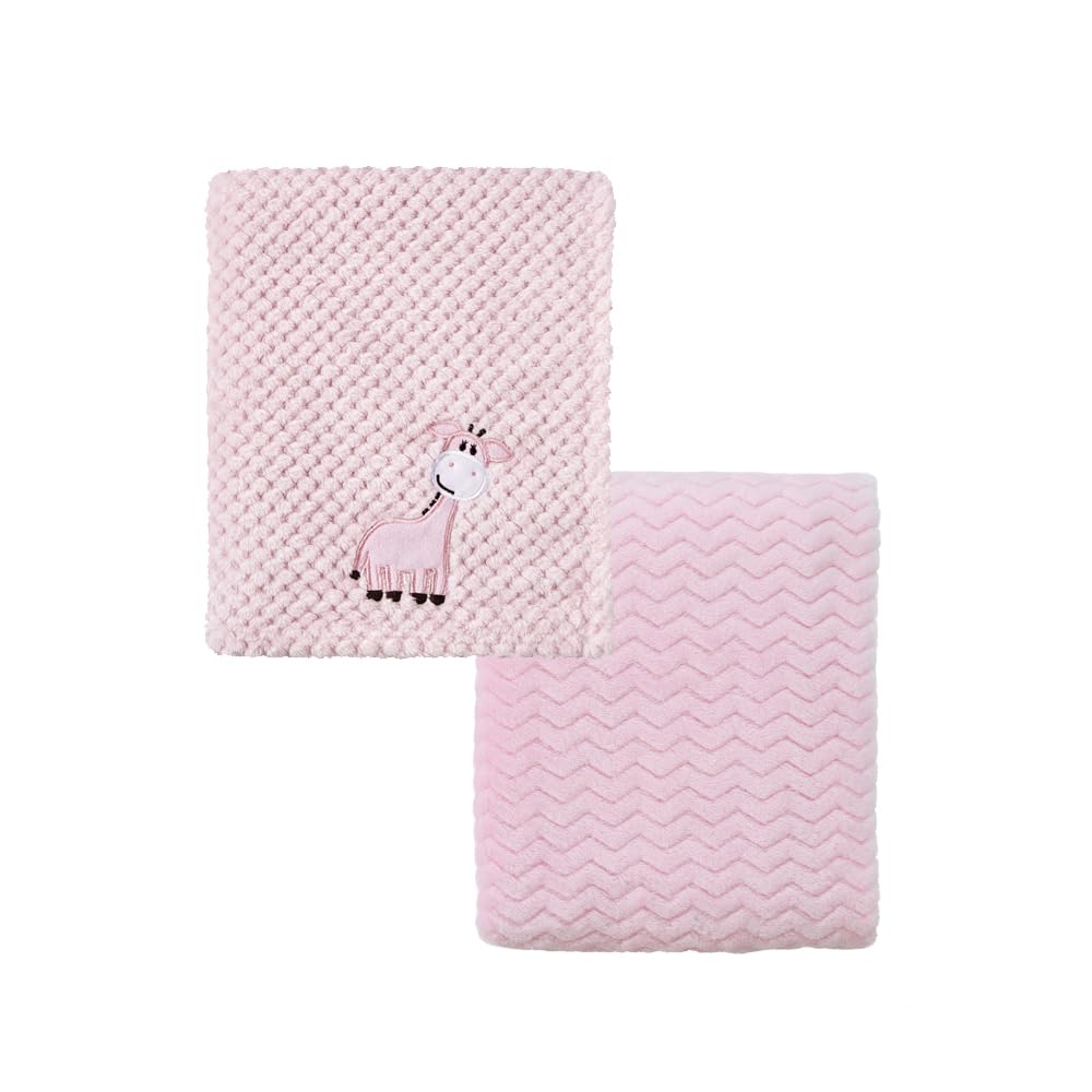 CREVENT 2Pcs 75cmX100cm Cute Cozy Fluffy Warm Baby Blankets for Infants Toddlers' Bedding Crib Cot Stroller - Giraffe + Pink