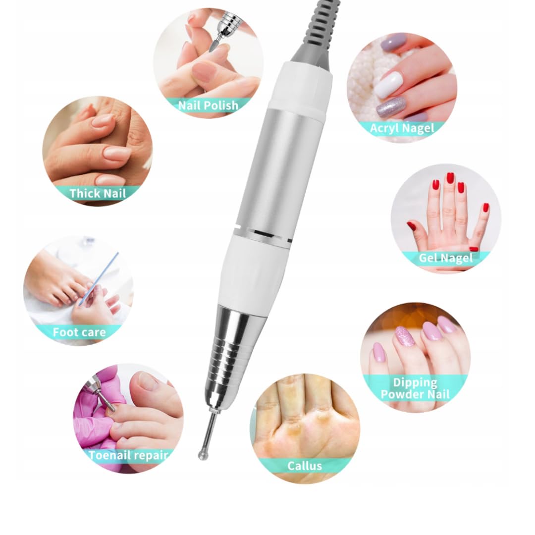 LALILL Elektryczna frezarka do paznokci żelowych, akrylowych z kablem – profesjonalny pilnik do paznokci 30 000 obr./min – 35 W zestaw do manicure i pedicure z 6 końcówkami – regulacja prędkości