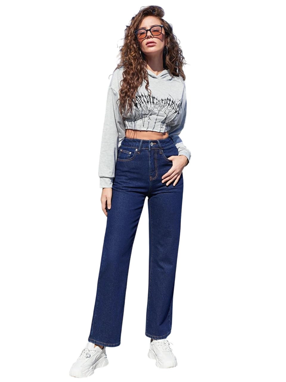 KOTTY Jeans lisos de talle alto para mujer, color azul, Azul índigo, 28