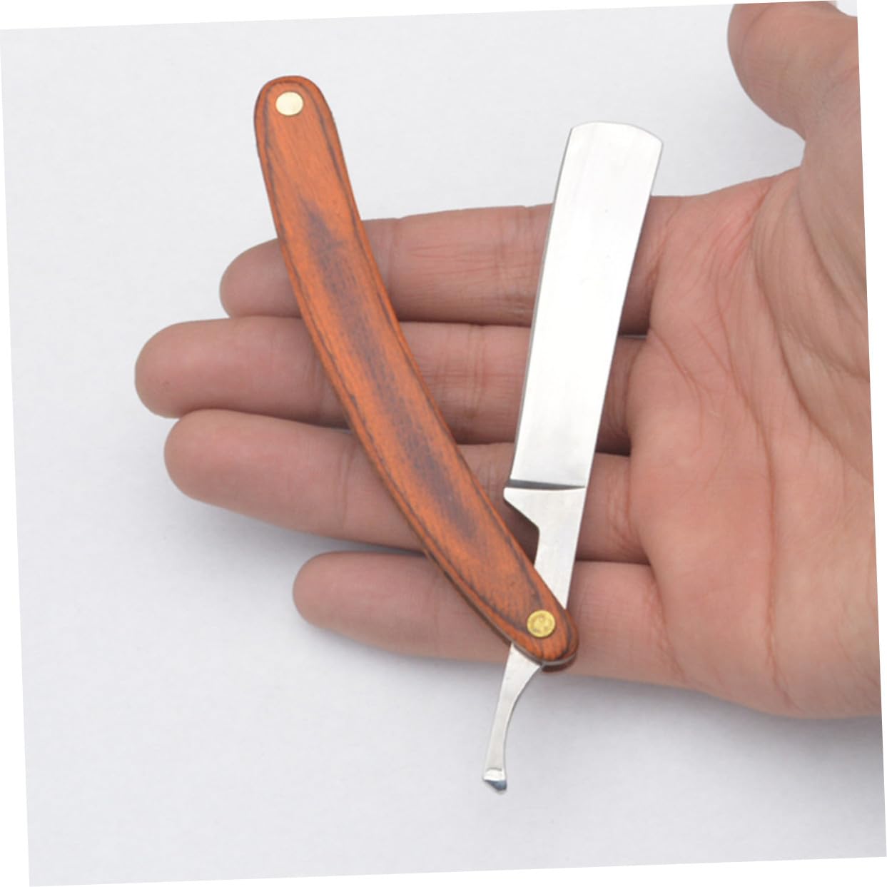 POPETPOP Rasoir Manuel Vintage en Acier Inoxydable Manche en Bois Rasage Traditionnel Hommes Professionnel Usage Quotidien