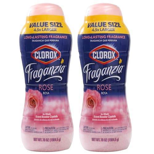 Image of Clorox Fraganzia Laundry Scent Booster Crystals, In-Wash Fragrance Beads for Fresh-Smelling Clothes & Linens, Safe for All Fabrics & Colors, Easy-Pour Bottle, Rose Scent, 70 Oz - 2 Pack