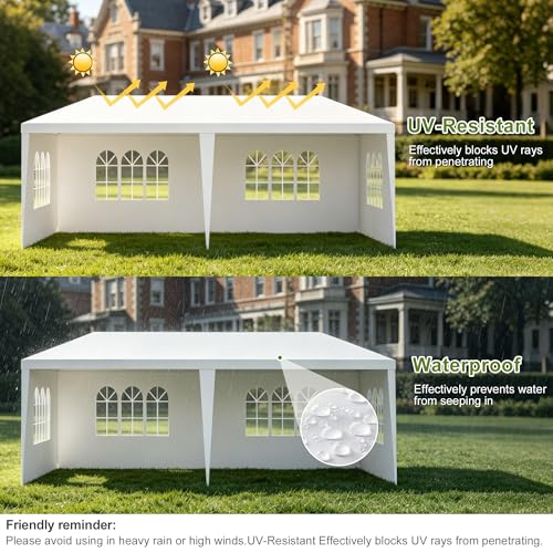 Image of 10x20 White Canopy Tent with 4 Removable Sidewalls and Windows, Waterproof Outdoor Party Gazebo Tent for Backyard Wedding Events BBQ Graduation