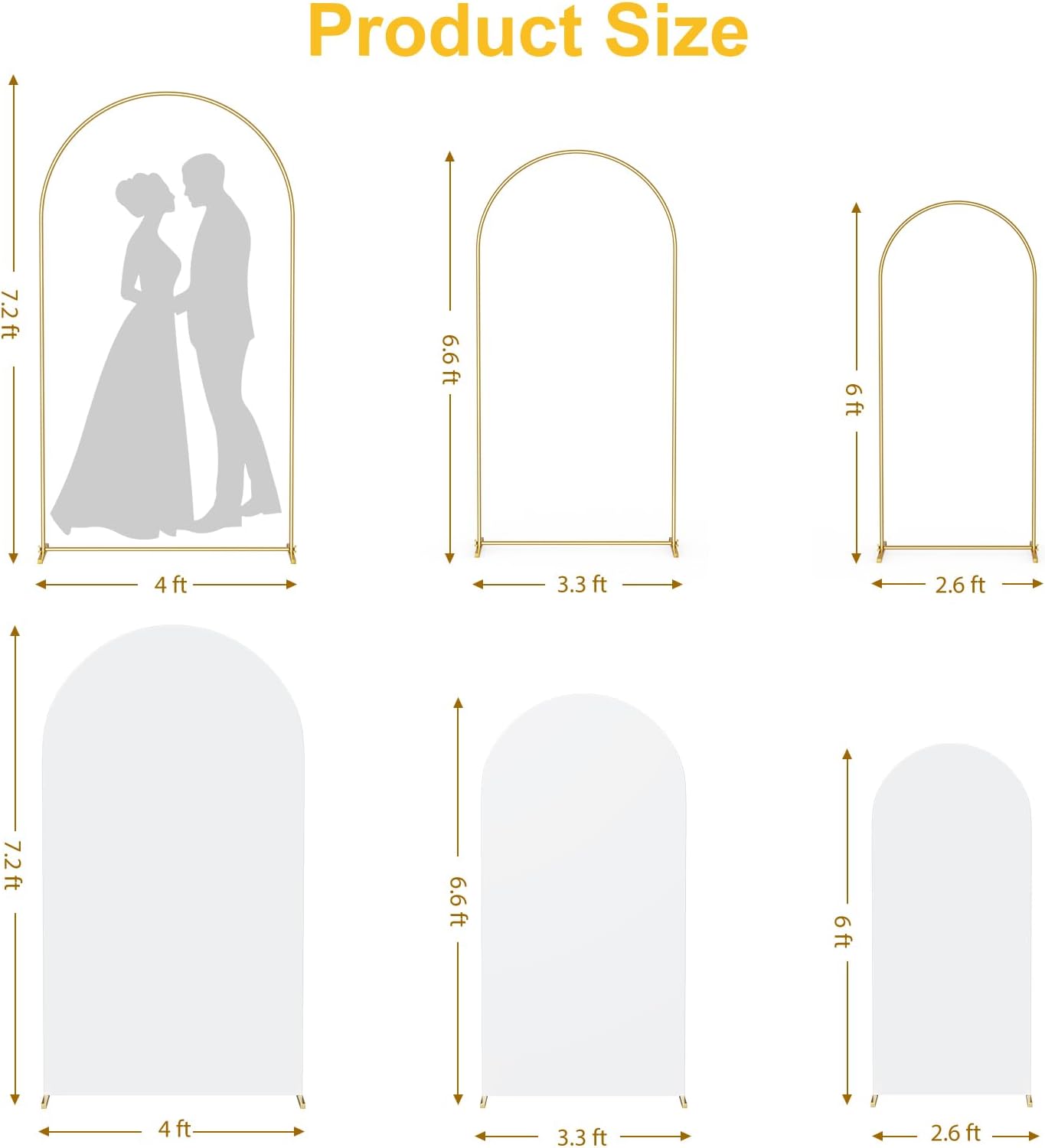 GRENTY Metal Arch Backdrop Stand and Cover Set 7.2FT/6.6FT/6FT, Wedding Arch Frame with Spiral Rotating Joint, 3 Wrinkle-Resistant Cover for Birthday, Anniversary, Wedding, Party, Baby Shower