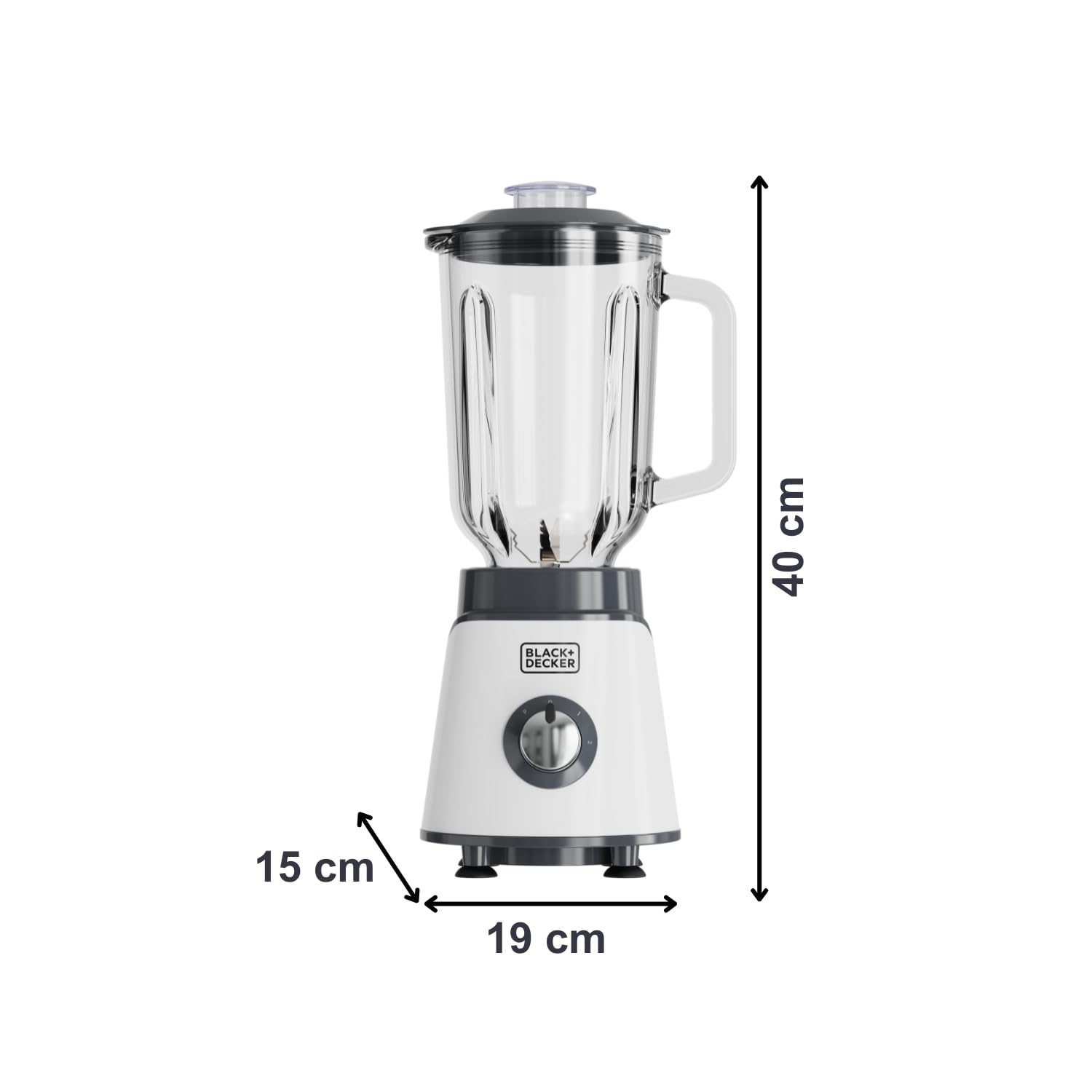 BLACK+DECKER - Batidora de Vaso BXJB1002E 1000W | Jarra Cristal 1,5L | Cuchillas Desmontables Acero Inox 4 Filos | Pica Hielo | 2 Velocidades + Pulse | Lavavajillas | Sistema Seguridad