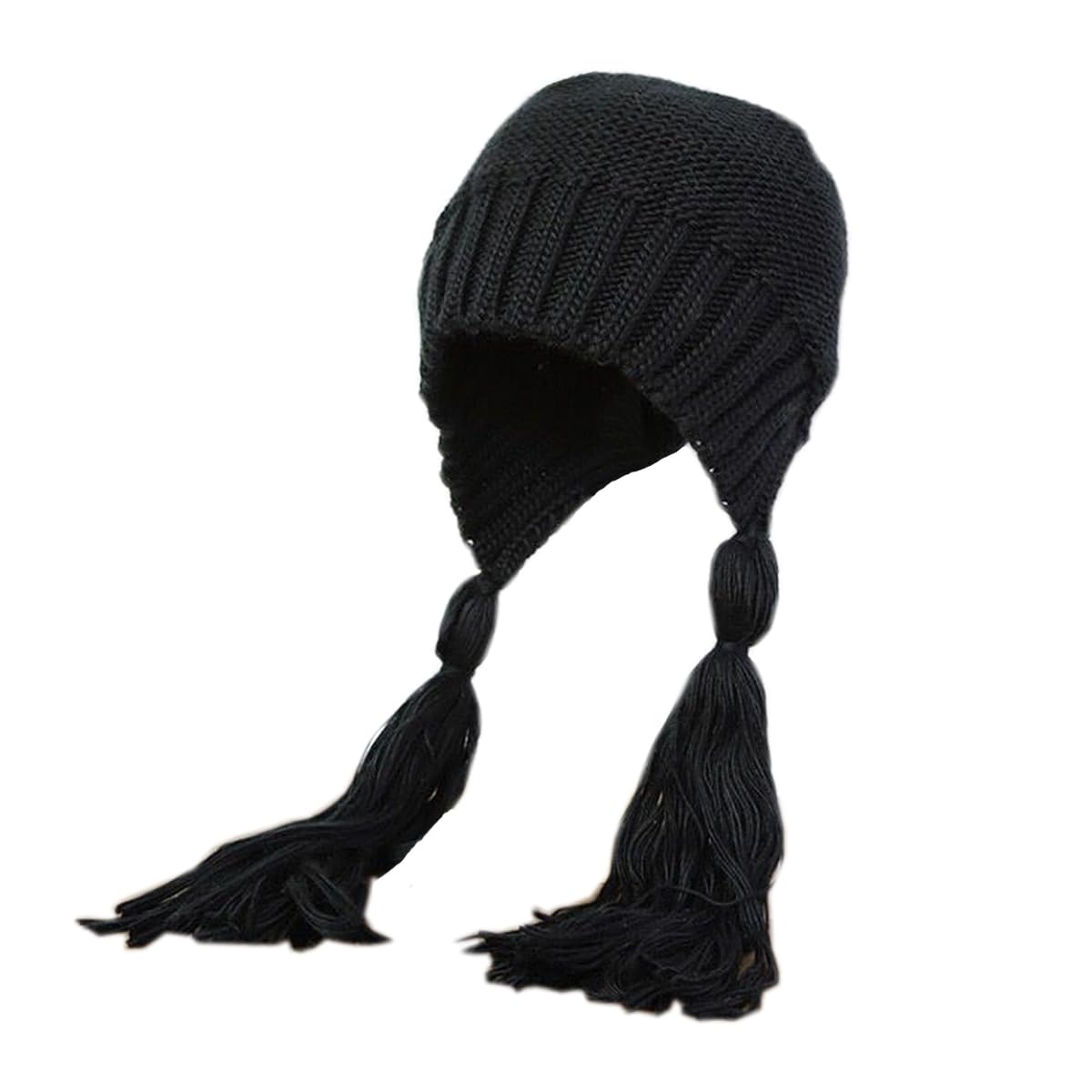 OhMillWomen's Winter Knitted Cap Full Coverage Hat with 2 Long Knit Tassels for Ladies Lovely Knitting Wool Ski Beanie Cap for Teenage Girls