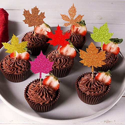 35Pcs Glitter Maple Leaf Thanksgiving Holiday Cupcake Toppers Fall Leaves Food Picks Pie Toppers For Fall Autumn Harvest Party Cake Decorations Supplies #TOP7