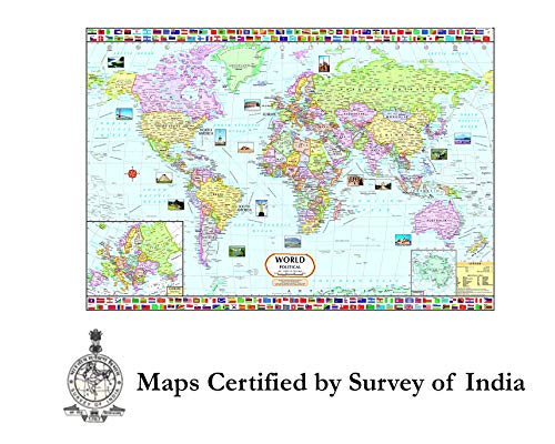 Image of India Map & World Map Combo | LAMINATED | Size : 70 X 100 cm | India Map | World Map | Tear-Resistant, Waterproof, Adhesive Back Strips