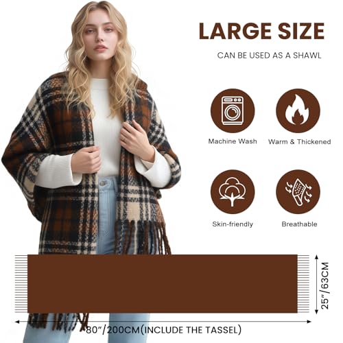 Scarf for Women - Winter Scarf for Women Plaid Shawls Wraps Womens Scarves Winter Fall Tassel Shawls for Womens3