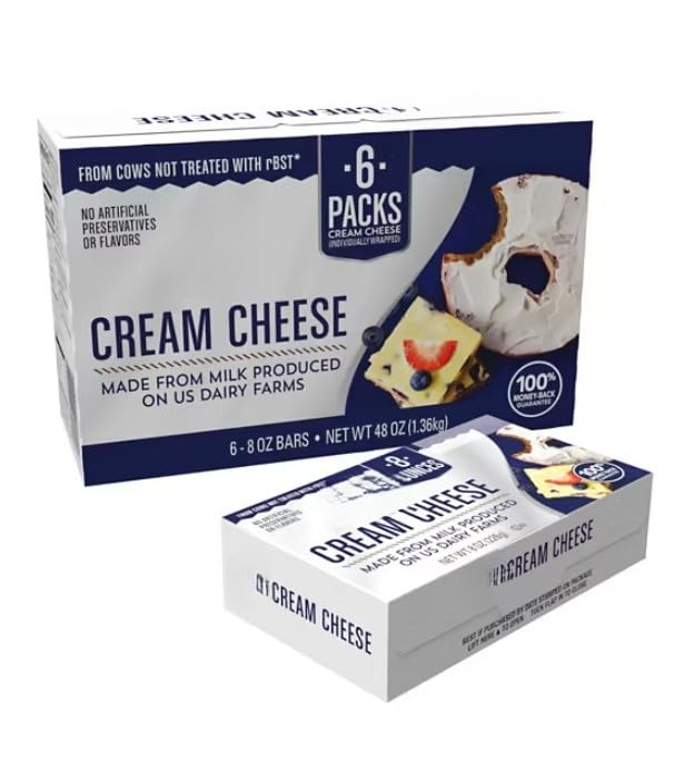Cream Cheese Block contains many opportunities to be creative throughout your day. Has no artificial preservatives or flavors, so you can have a satisfying snack you won't feel guilty about. fun way to add something delicious to every meal. Beyond desserts, this creamy, spreadable, and smooth cream cheese is also perfect on your favorite veggies, bagels, crackers, pasta sauces, dips, and more. 6 PK [ 48 oz , 3 lb ]