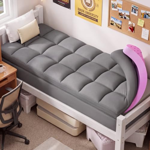 Image of SINWEEK Dual Layer 5 Inch Memory Foam Mattress Topper Twin XL Size for Dorm Room, 2 Inch Gel Memory Foam Plus 3 Inch 1450 GSM Pillow Top Mattress Pad Cover, College Dorm Essentials, Dark Gray