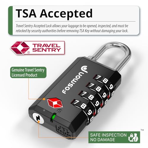 Image of Fosmon TSA Approved Luggage Locks, 4 Digit Combination Padlock, 2 Pack | Open Alert Indicator, Heavy Duty Shackle, Suitcase Lock for Travel, Backpack Zipper Anti Theft, Gym Locker Gun Case Lock