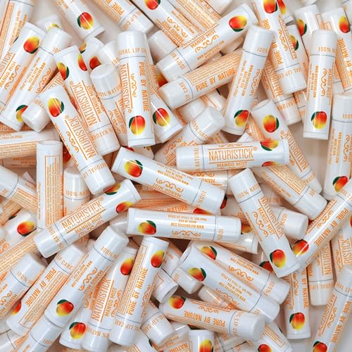 150-Pack Premium Beeswax Lip Balm by Naturistick | Chemical-Free, 100% Natural Chapstick for Dry, Chapped Lips | Made with Coconut Oil, Shea Butter, Aloe Vera | Mango Scent | Made in the USA