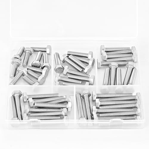 Image of M6 x 20mm 25mm 30mm 35mm 40mm Heavy Duty Hexagon Bolts Hex Head Screws, 304 Stainless Steel, Metric, Machine Fully Thread, Bright Finish, Assortment Kit 50PCS