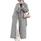 SOMTHRON Women's Houndstooth Trench Coat Double Breasted Notch Lapel Jacket Pea Coat Winter Long Overcoat with Belt BL-XL