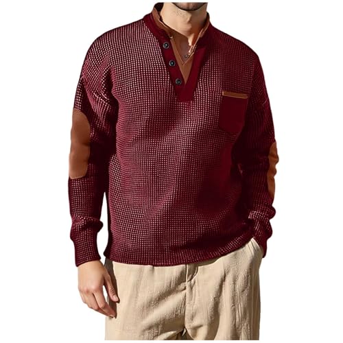 RTRDE Men's Golf Sweatshirts, Long Sleeve Waffle Knit Casual Workout Pullover Sweaters with Pocket, M-3XL