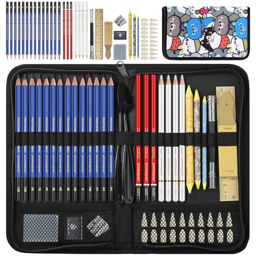 Daerthotk 53 PCS Drawing Kit Sketching Pencil Set, Sketch Pencils Art Supplies with Graphite, Charcoal, Blending Tools, Drawing Pencils for Artists Adults Beginner Family Friends