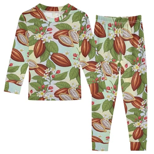 Pajama Sets Long Sleeve Cocoa Pods Flowers Leaves Soft Comfy Sleepwear 2 Piece PJS 3-8T