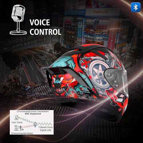 Image of Steelbird SBH-32 Trickster Bluetooth ISI and Dot Certified Full Face Helmet for Men and Women with Inner Smoke Sun Shield