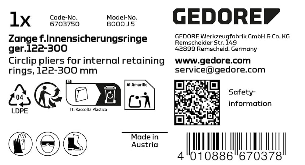 GEDORE 8000 J 5 Circlip Pliers for Internal retaining Rings