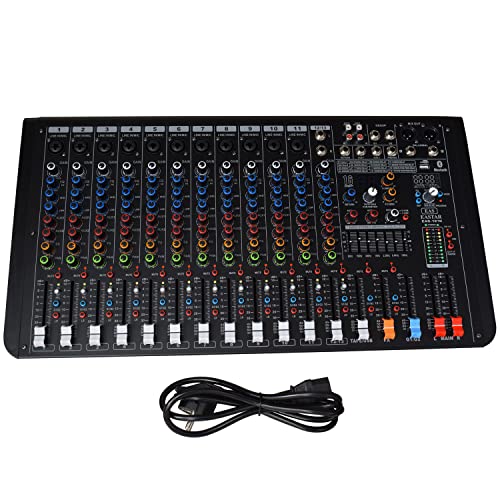 Image of kh Professional 12 Channel Audio Mixer, 11 Mono & 1 Stereo Channel, Mixing Console and Two Aux Paths w /USB Audio Interface, BT Function, 16 DSP Effects, 7-Band EQ, For Studio, Stage (12 Channel)