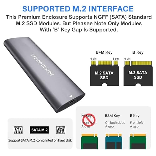 Combrite M.2 NGFF SSD Enclosure USB-C 3.2 Ultraspeed External HDD Caddy Tool-Free Design, For M2 NGFF SATA SSD 2230/2242/2260/2280, Aluminum M.2 Enclosure - Image 4