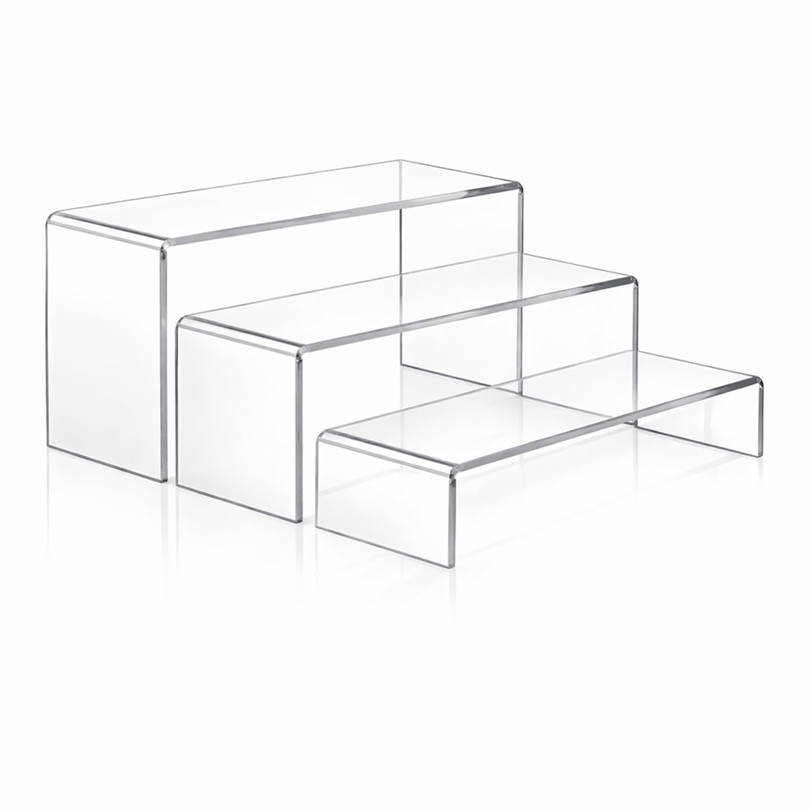 Soqkeen Acrylic Display Stand, Set Of 3 Clear Stand Risers For Fragrance, Aftershave & Cologne, Multi-Tiered Organiser For Perfumes, Collectibles, Cupcakes & Dessert