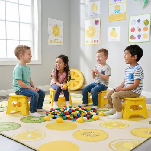 Image of Premium Folding Step Stool for Adults and Kids Non-Slip Folding Stools with Portable Handle, Compact Plastic Foldable Step Stool for Bathroom,Bedroom, Kitchen (Lemon Yellow)