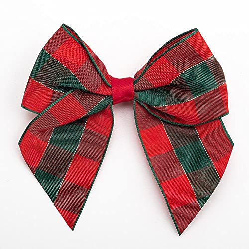 Italian Options Lot de 6 nœuds en ruban autocollant - Motif tartan - Largeur : 10 cm (rouge et vert) Cover