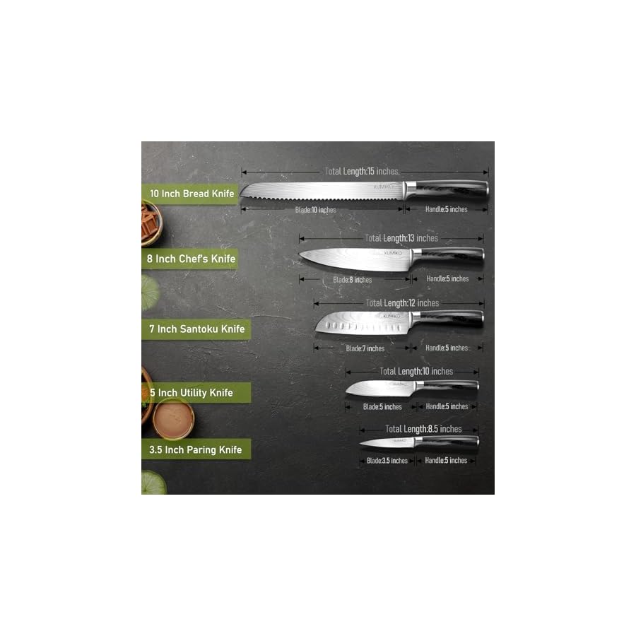 KUMIKO-Kitchen-Knife-Set-Black-Cooking-Knife-Set-Professional-Ultra-Sharp-High-Carbon-Stainless-Steel-Knives-7Cr17MOV-5-Piece-Knife-Set KUMIKO Kitchen Knife Set Black, Cooking Knife Set Professional, Ultra Sharp High Carbon Stainless Steel Knives (7Cr17MOV), 5 Piece Knife Set