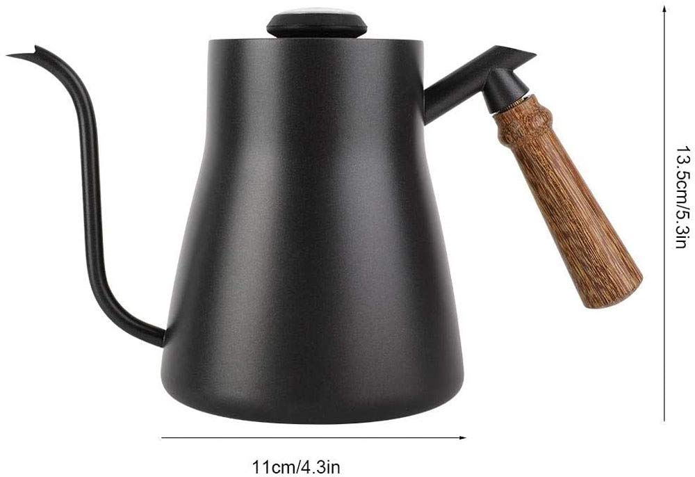 POEFT Czajnik do kawy 850ML/28oz z wbudowanym termometrem ze stali nierdzewnej z gęsią szyją, długa wąska wylewka, dzbanek do kawy z izolowanym drewnianym ergonomicznym uchwytem