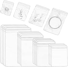 SUNNYCLUE 120pcs 4 Sizes Transparent Jewelry Bags Self Sealing Jewelry Storage Bag PVC Anti-Tarnish Clear Small Zipper Packaging Pouch with Zipper