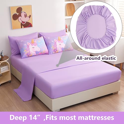 Image of Purple Unicorn Bedding Queen 7-Piece Comforter Set for Girls, Super Soft Microfiber Bed Set Bed in a Bag with Comforter Sheets Pillowcase & Sham (Purple Unicorn - No Text, 7 Piece Queen Size