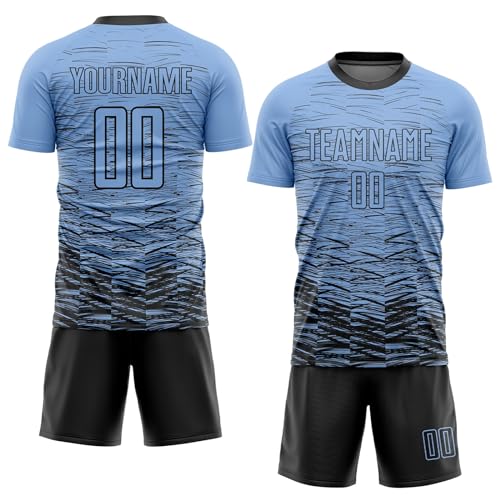 Generic Custom Soccer Jerseys for Boys Men Women Youth, Light Blue Black Personalized Soccer Jersey Printed Name Number Logo Sports Jersey
