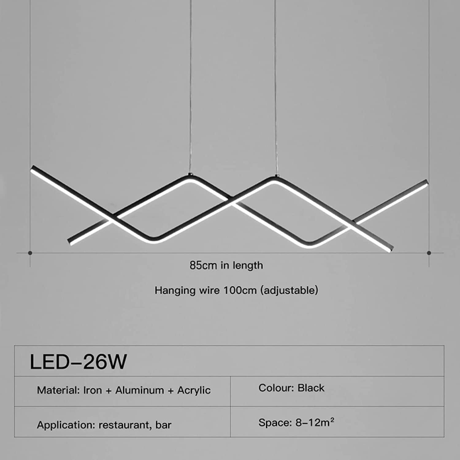 CUNTO Lampadario a LED LIUNJHUY Wave Line, lungo e lineare, per isola da cucina, lampada a sospensione moderna e minimalista, lampada a sospensione per soggiorno, sala da pranzo, tavolo da biliardo,