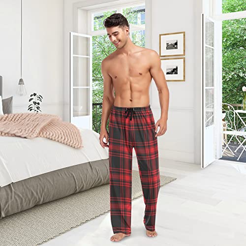 Tartan Black Red Plaid Men's Pajama Bottoms Pants for Men Soft Men's Separate Bottoms Lounge Pants L2